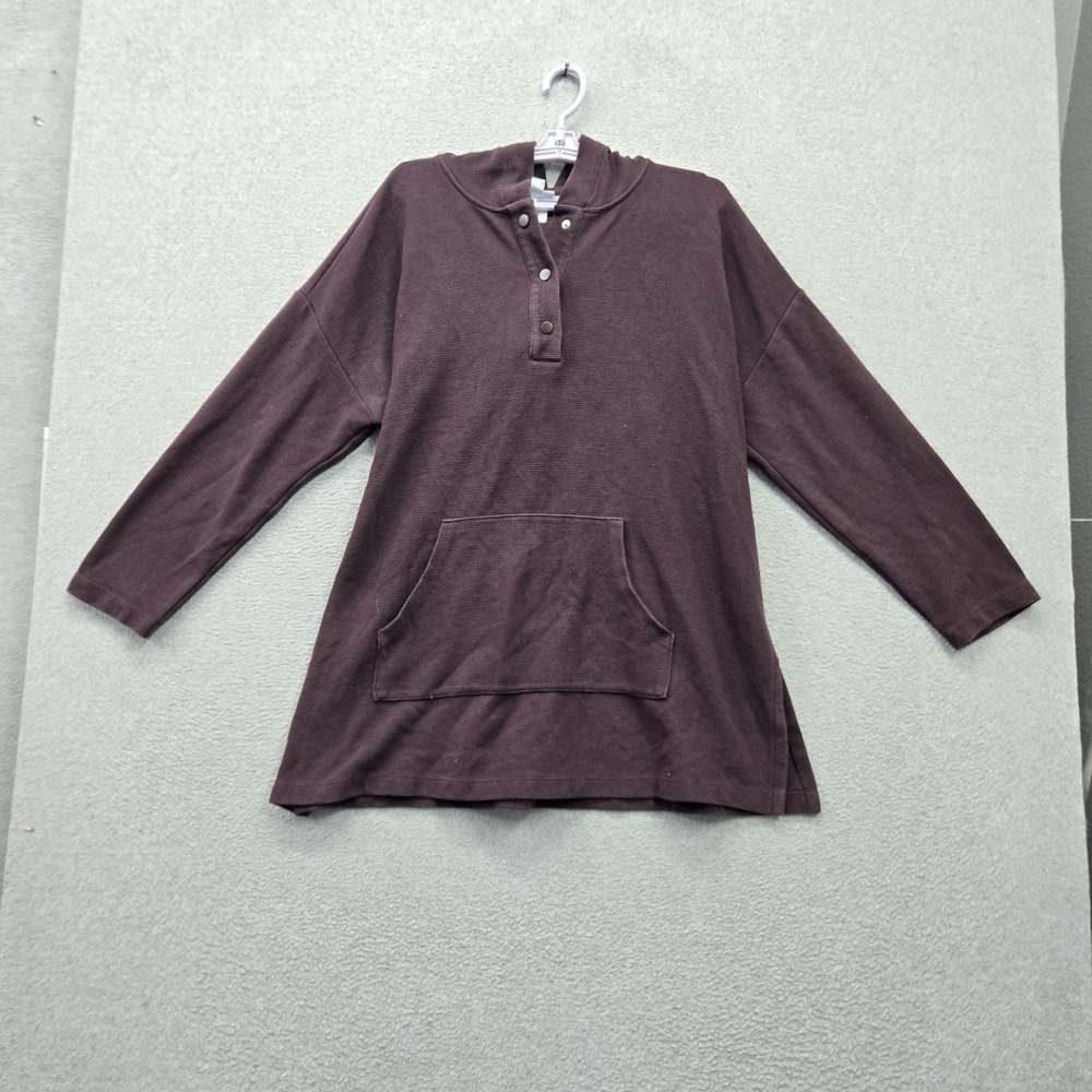 J. Jill Women Sweatshirt XL Brown Tunic Button Hooded Pockets